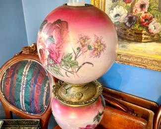 Antique hand-painted oil lamp (electrified)