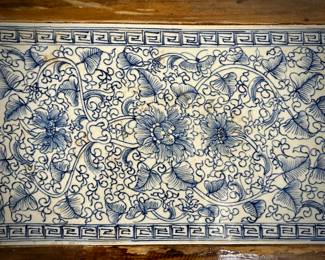 Antique Asian small table with ceramic inlay