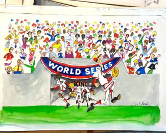 W. B. Park magazine proof - original ink & watercolor - World Series