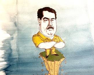 W. B. Park magazine proof - original ink & watercolor - Saddam Hussein Iraq