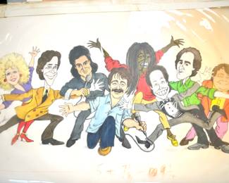 W. B. Park magazine proof - original ink & watercolor - Whoopi Goldberg, Robin WIlliams, Billy Crystal, Louis B. Anderson, Richard Lewis / entertainment industry