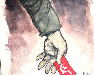 W. B. Park magazine proof - original ink & watercolor - hammer & sickle Russian flag
