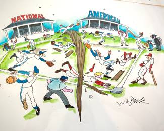 W. B. Park magazine proof - original ink & watercolor - National League v. American League