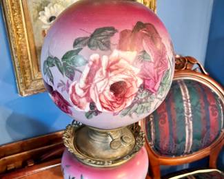Antique hand-painted oil lamp (electrified)