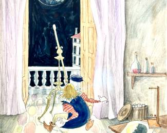 W. B. Park magazine proof - original ink & watercolor - surprised Copernicus