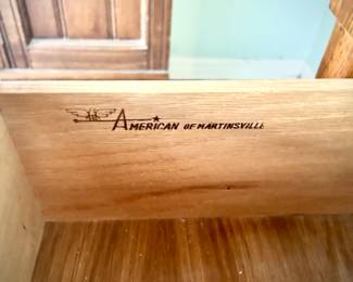 American of Martinsville vintage mid-century modern MCM wood dresser with inlays