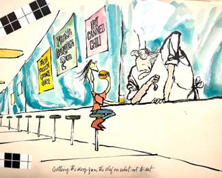 W. B. Park magazine proof - original ink & watercolor - restaurant diner