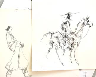 W. B. Park magazine proof - original ink - Don Quixote and walking man