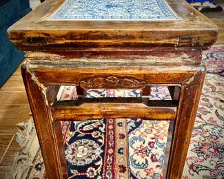 Antique Asian small table with ceramic inlay