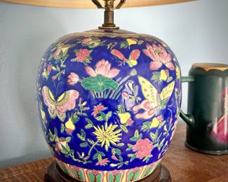 Vintage blue Asian hand-painted lamp
