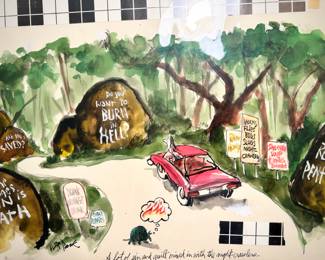 W. B. Park magazine proof - original ink & watercolor - night crawlers