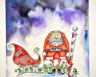 W. B. Park magazine proof - original ink & watercolor - exhausted Santa