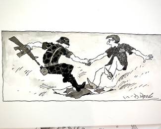 W. B. Park magazine proof - original ink & watercolor - military and the press