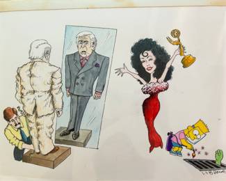 W. B. Park magazine proof - original ink & watercolor - entertainment industry - Cher, Bart Simpson