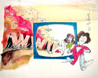 W. B. Park magazine proof - original ink & watercolor - Mork & Mindy / entertainment industry