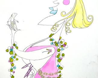 W. B. Park magazine proof - original ink & watercolor - man and woman