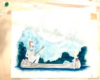 W. B. Park magazine proof - original ink & watercolor - serenading with the moon