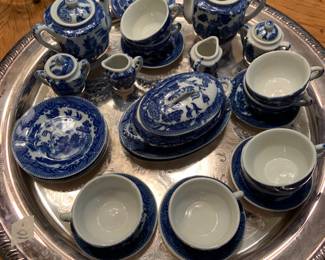 vintage blue and white toy dishes