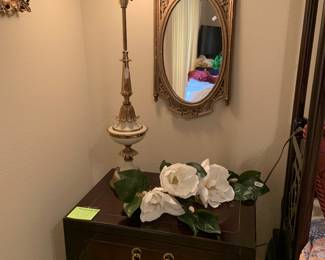 vintage lamp, mirror, matching nightstand