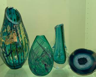 green hand blown art glass, polished geode
