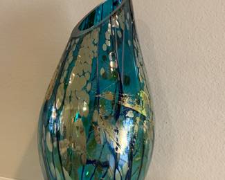green and gold glass vase