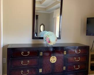 Hickory White Asian style 9 drawer dresser and mirror