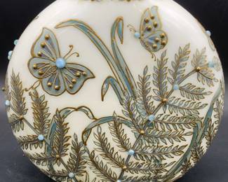 Vintage Hand Painted Milk Glass Butterfly Vase
