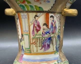 Signed Hand Painted Asian Porcelain Cachepot
