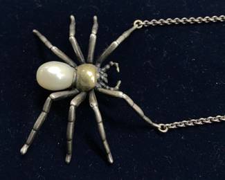 Sterling Silver & Pearl Spider Pendant Necklace
