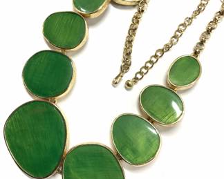 Kenneth Lane Gold Tone Metal Green Enamel Necklace
