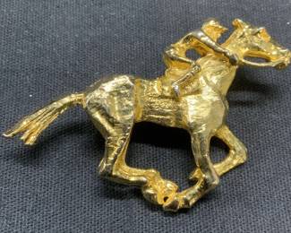 Vintage Gold Tone Equestrian Brooch
