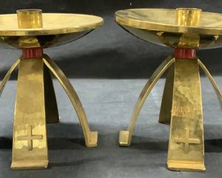 Pr 1964 Mid Century Swiss Brass Candlesticks
