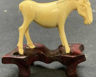 Carved Bone Horse Figural Sculpture & Stand
