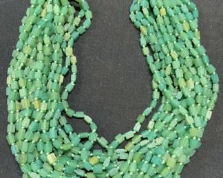 Green Lucite Beaded Multi Strand Necklace
