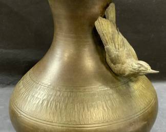Vintage Heavy Bronze Bird Vase
