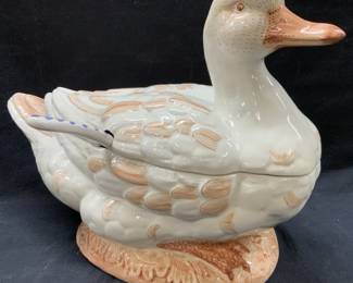 Hand Painted Ceramic Duck Tureen, Italy

