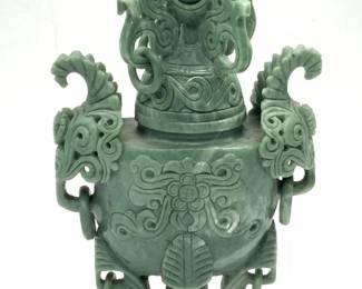 Carved Jade Asian Footed Vessel

