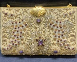 Vintage Handmade Gold Tn Embroidered Handbag India
