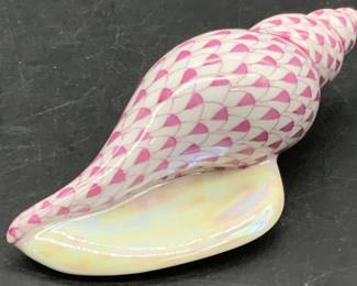 HEREND HUNGARY Hand Painted Pink Fishnet Shell Figural