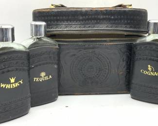 Mexican Leather Flask Travel Carrying Case
