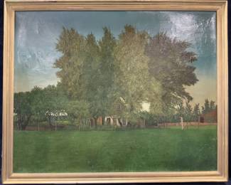 Sgd Farmhouse Landscape Oil Painting
