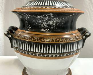 Vintage Asian Porcelain Vessel W Lid & Handles 14in
