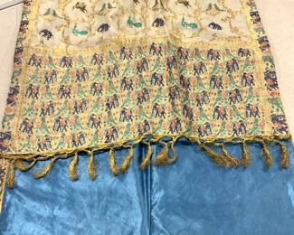 Vintage Asian Silk Bolster Pillow Cover w Animals
