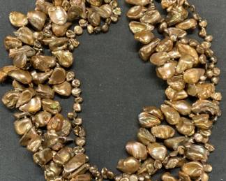 Vintage Chocolate Pearl Multi Strand Necklace
