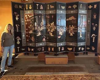 Antique Asian Ming Dynasty Jade Inlay Folding Screen
