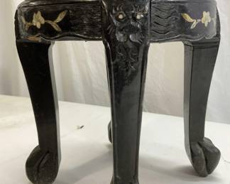 Asian Carved Dragon Wood Stool w MOP
