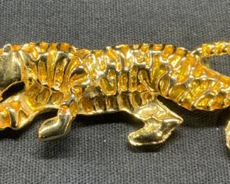 Vintage Gold Tone Crystal Tiger Brooch
