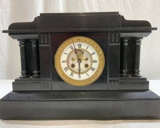 French Neoclassical Slate & Brass Mantel Clock
