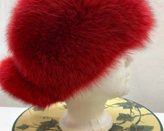 ABC FUR Dyed Red Fox Fur Quilted Leather Hat
