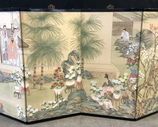 Hand Painted Asian Silk Folding Screen
